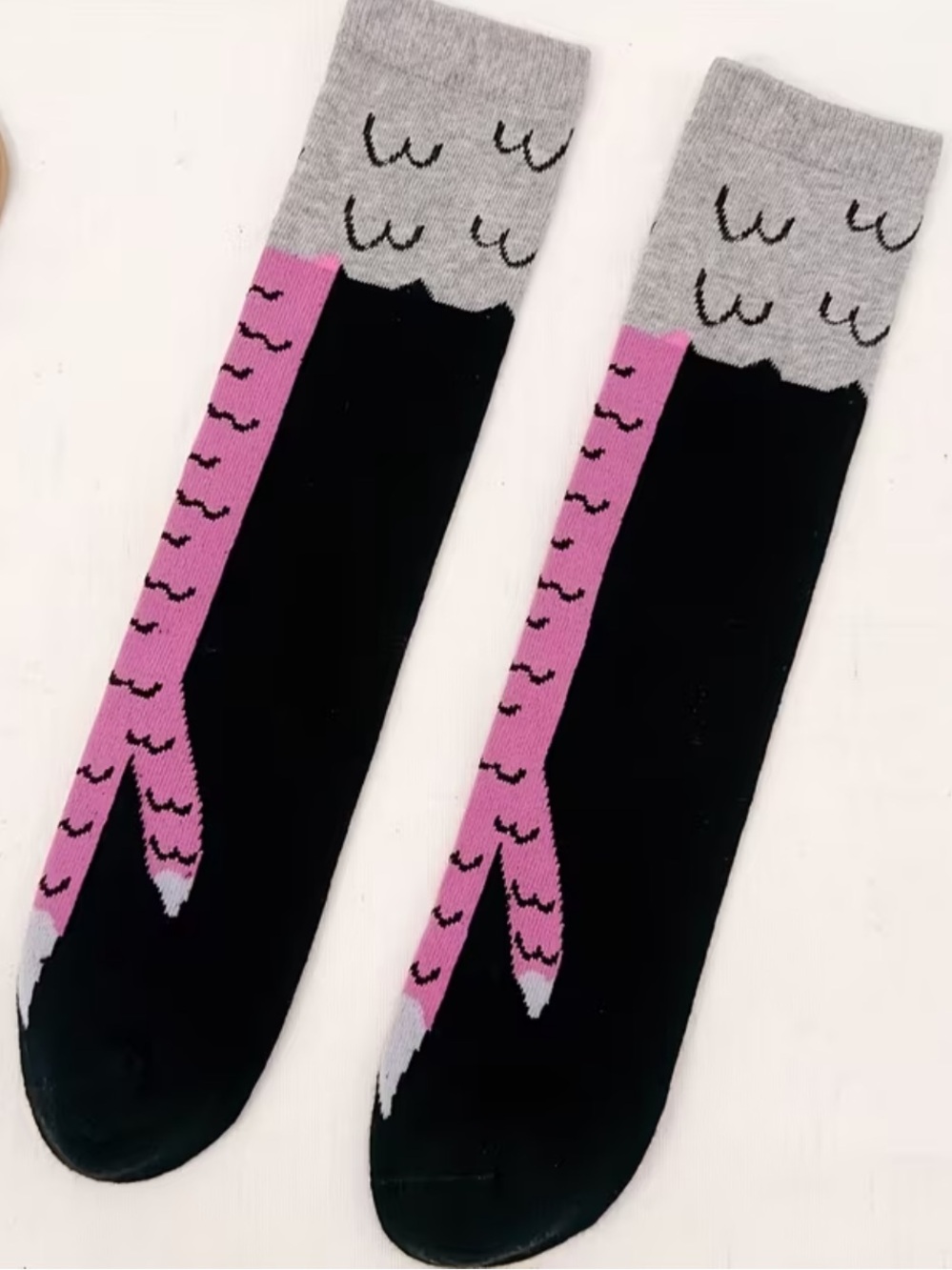Quirky Bird Claw Crew Socks – Novelty Black Gray Pink